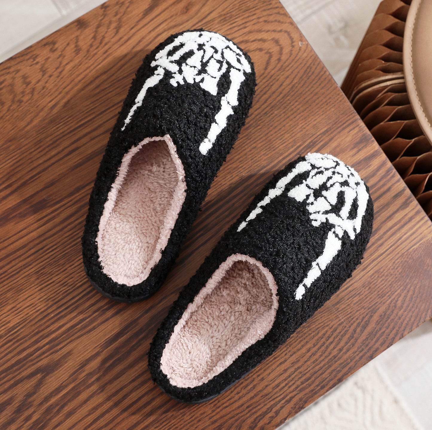 Halloween Skull Finger Rock Embroidered Printed Cotton Slippers