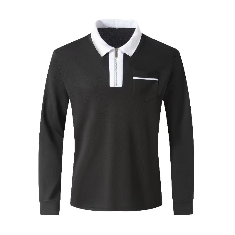 Autumn Mens Long Sleeve Zipper Polo Shirts