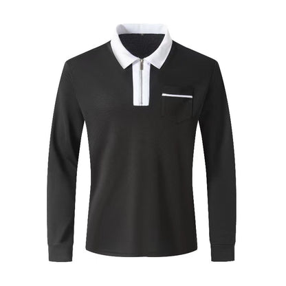 Autumn Mens Long Sleeve Zipper Polo Shirts