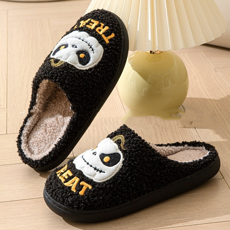 Halloween Cartoon Pumpkin Slippers Fleece-lined Non Slip Cotton Slippers