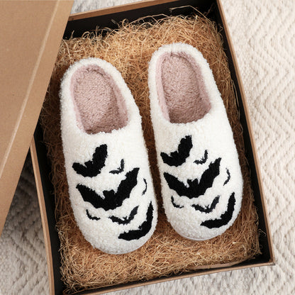 Halloween Bat Embroidery Cotton Slippers Plush Couple's Home Slippers