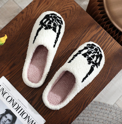 Halloween Skull Finger Rock Embroidered Printed Cotton Slippers