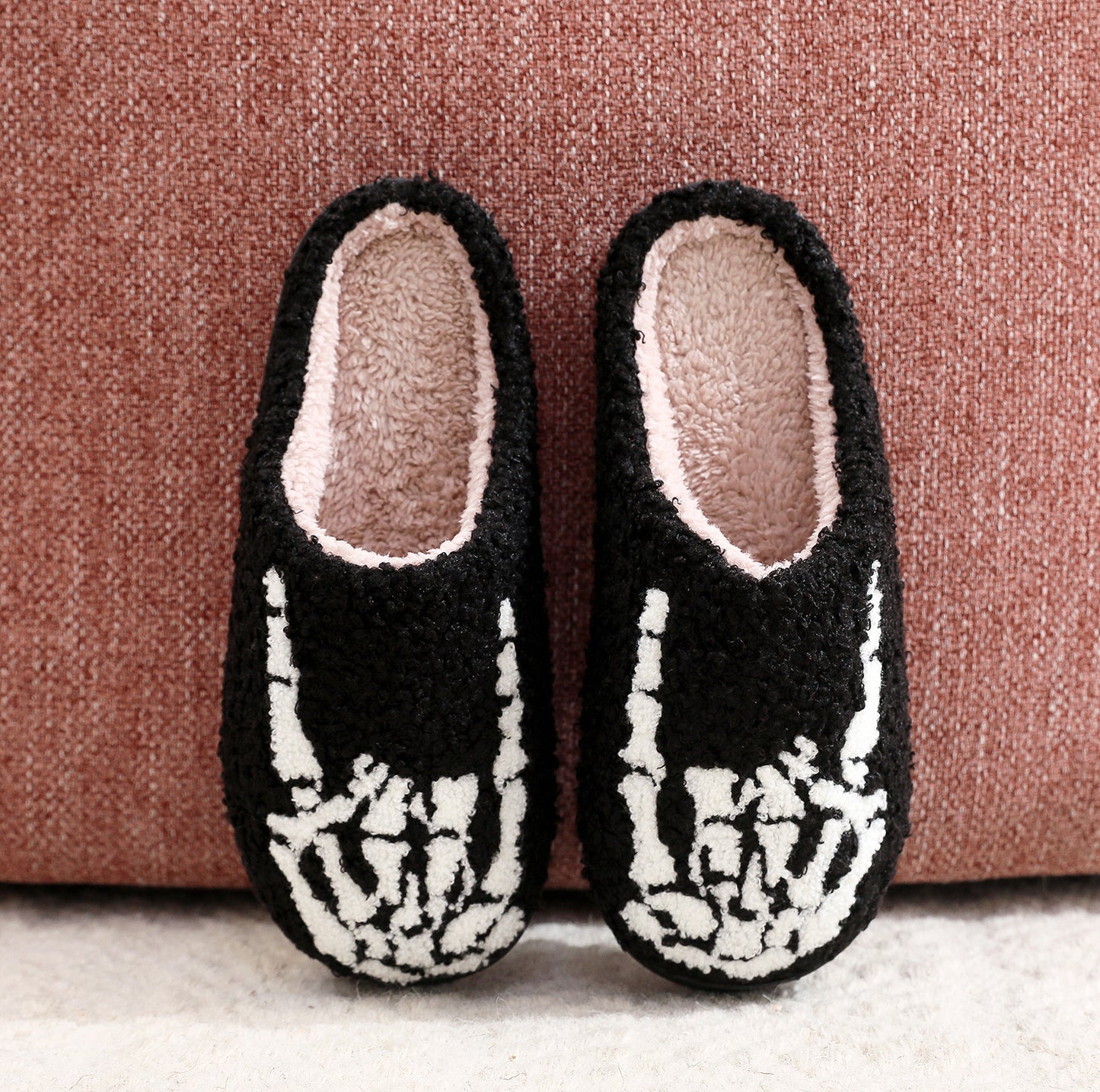 Halloween Skull Finger Rock Embroidered Printed Cotton Slippers