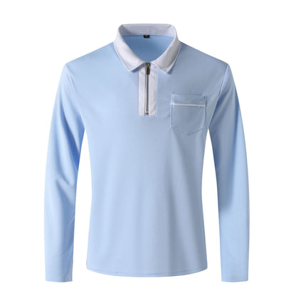 Autumn Mens Long Sleeve Zipper Polo Shirts