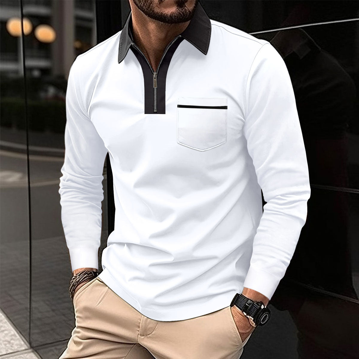 Autumn Mens Long Sleeve Zipper Polo Shirts