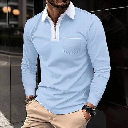 Autumn Mens Long Sleeve Zipper Polo Shirts