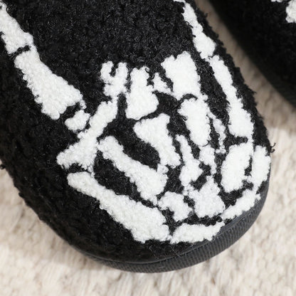 Halloween Skull Finger Rock Embroidered Printed Cotton Slippers