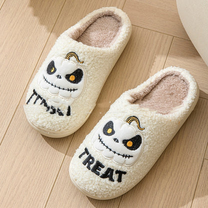 Halloween Cartoon Pumpkin Slippers Fleece-lined Non Slip Cotton Slippers