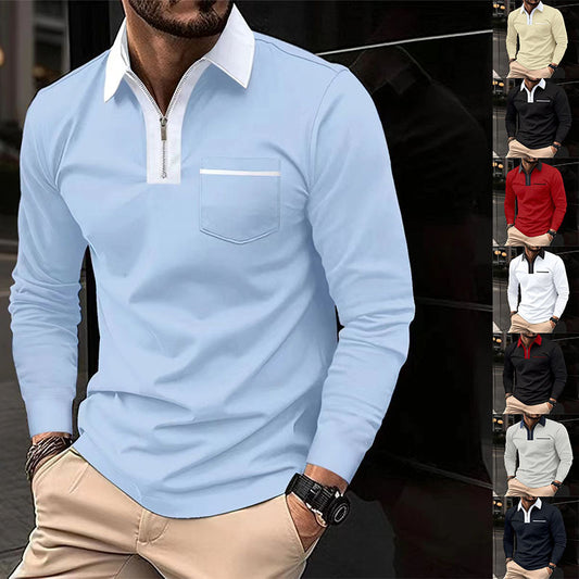 Autumn Mens Long Sleeve Zipper Polo Shirts