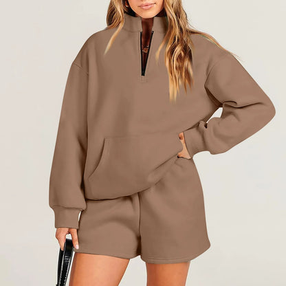 Women's Fashion Long Sleeve Sweater Shorts Suit