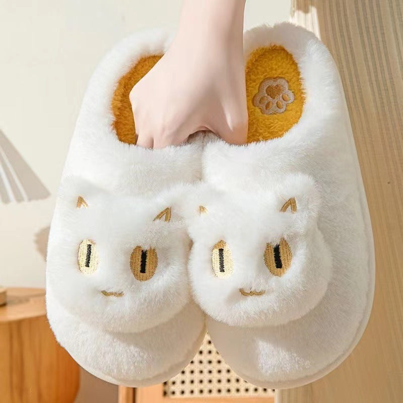 Cotton Slippers Plush Cartoon Cat Platform Non-slip Slippers