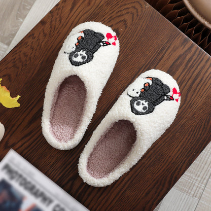 Halloween Skull Ghost Embroidery Cotton Slippers